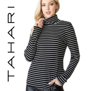 BNWT Tahari Striped Funnel Neck Chic Blouse. M